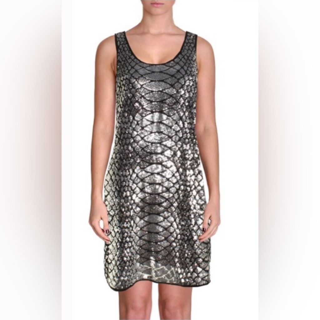 Michael Michael Kors Sleeveless Silver Black & Silver Sequin A-Line Tank Dress
